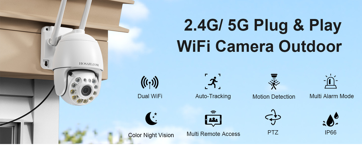 Hosafe WiFi Security Cameras Wireless Outdoor, Camera for Home Security 4MP HD, Outdoor Camera Wireless, Floodlight Motion Detection, Pan Tilt Auto Tracking, Two Way Audio, Color Night Vision, IP66