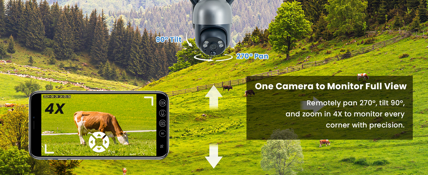 4G Cellular Security Camera Wireless Outdoor Solar Powered with SIM Card, No WiFi Needed, Motion Detection, 2K HD Color Night Vision, Waterproof, 2-Way Audio, Phone Alert, SD Card and Cloud Storage