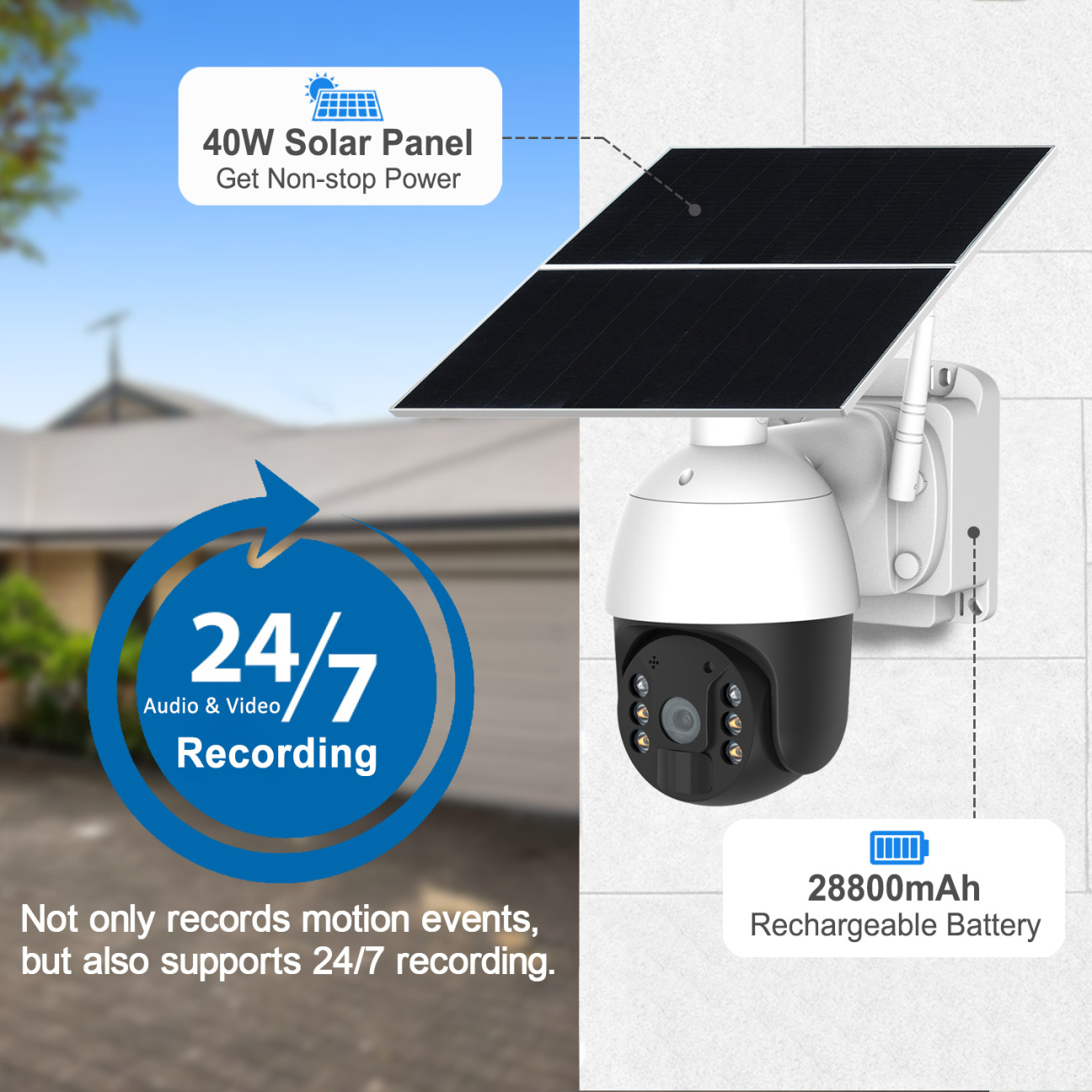 4G LTE Cellular Security Camera Outdoor Wireless Solar Powered No WiFi