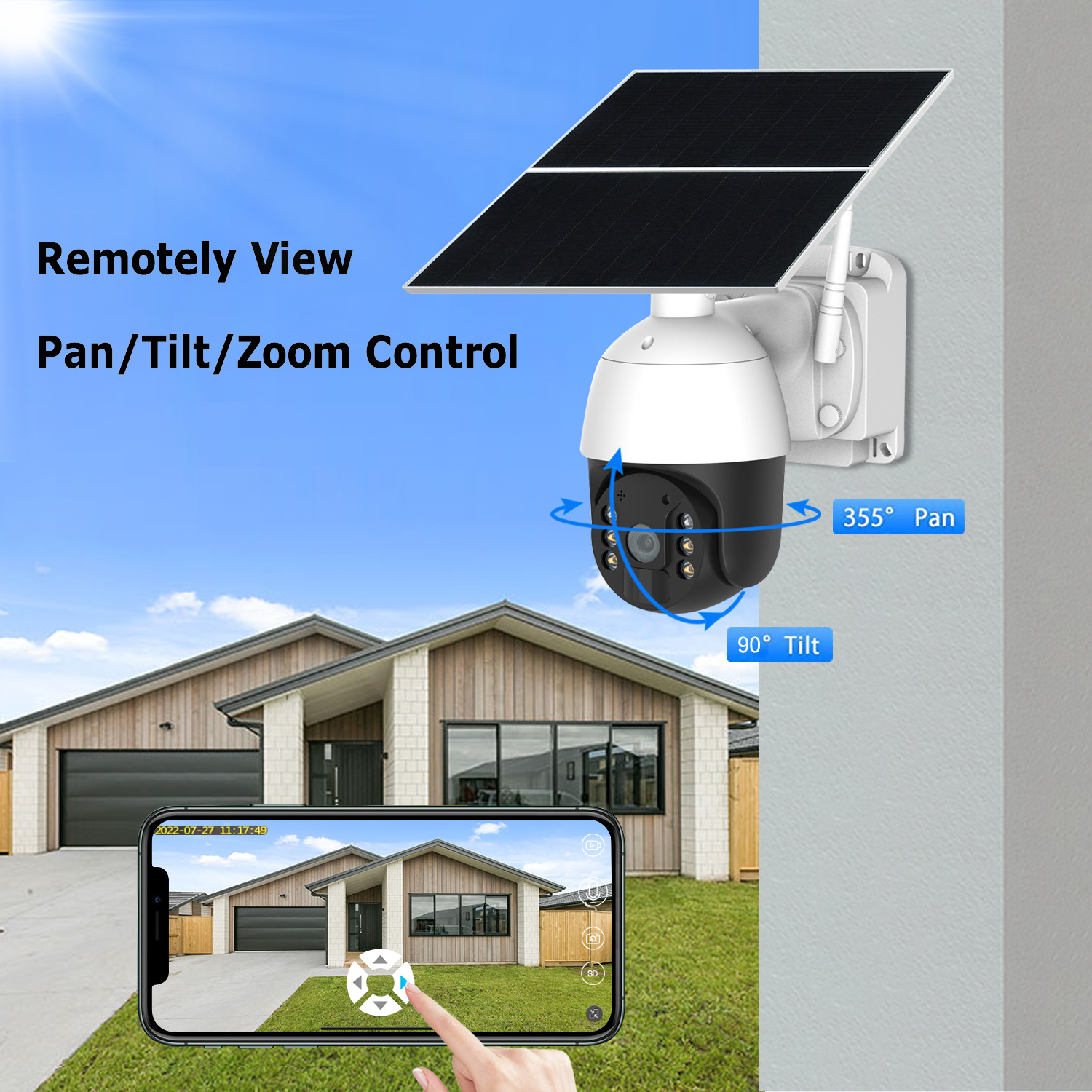 4G Solar PTZ Camera IP66 Waterproof PIR Motion Detection Color