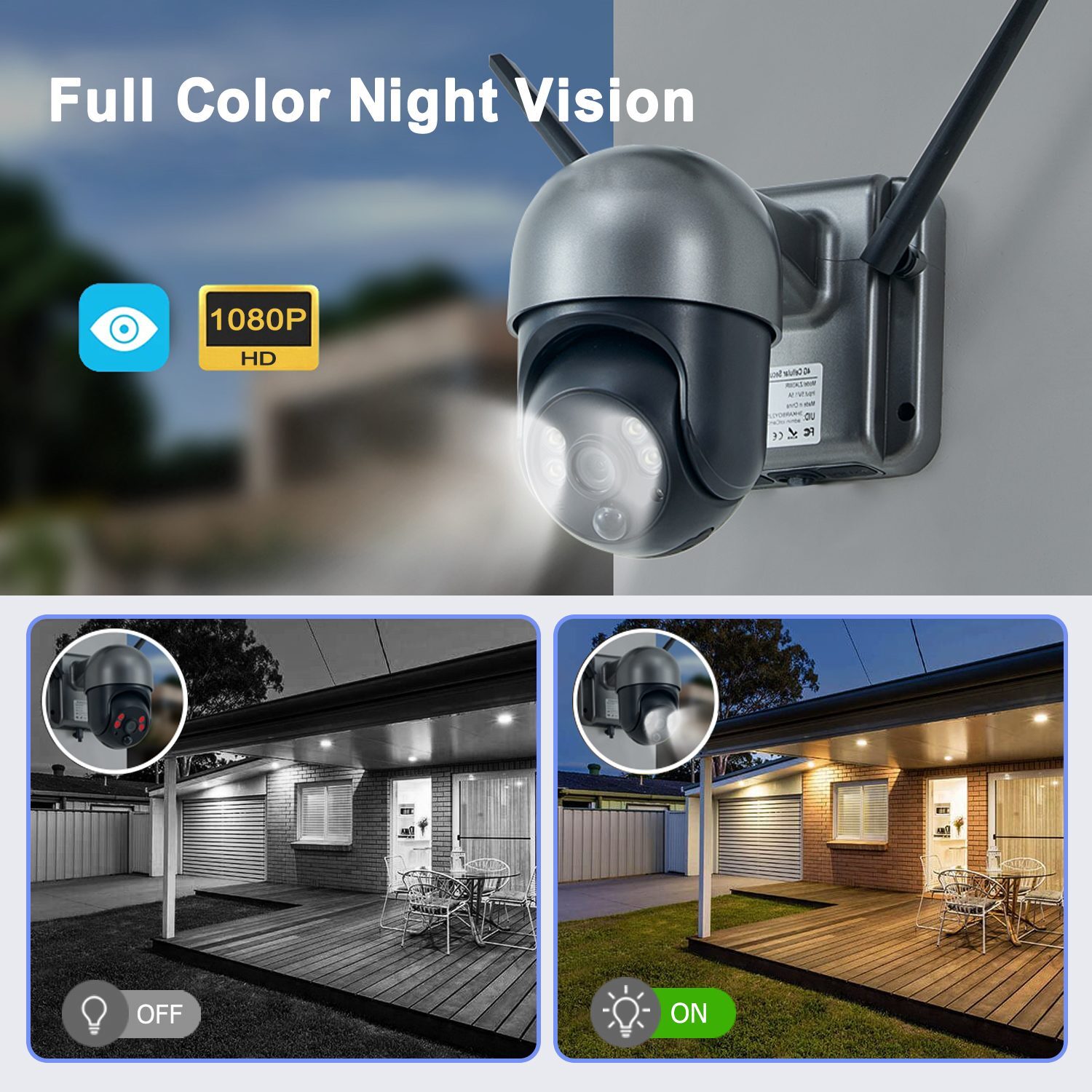 4G Solar PTZ Camera IP66 Waterproof PIR Motion Detection Color Night Vision  CCTV