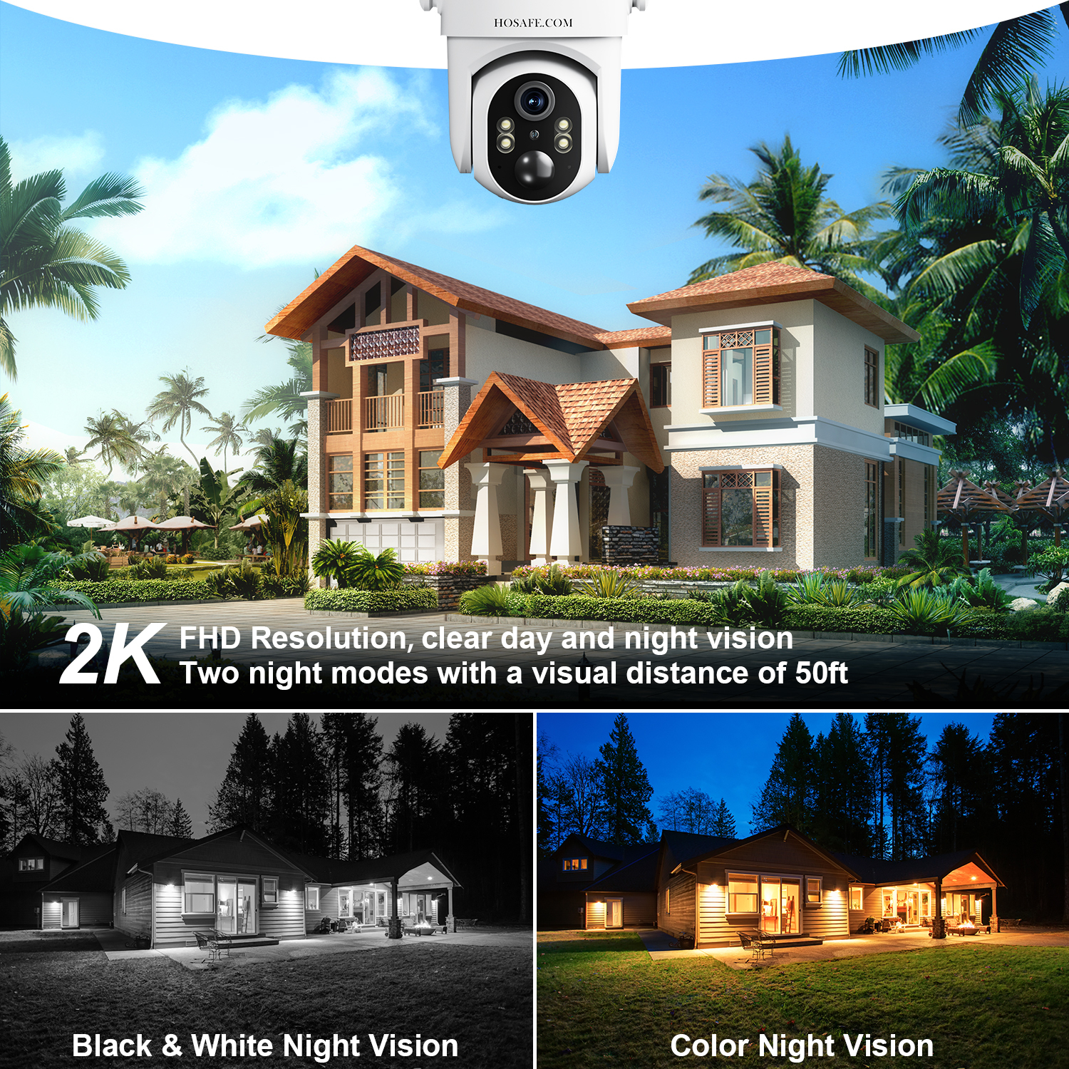 WiFi Solar Security Cameras Wireless Outdoor, 360° PTZ Remote Cameras ...