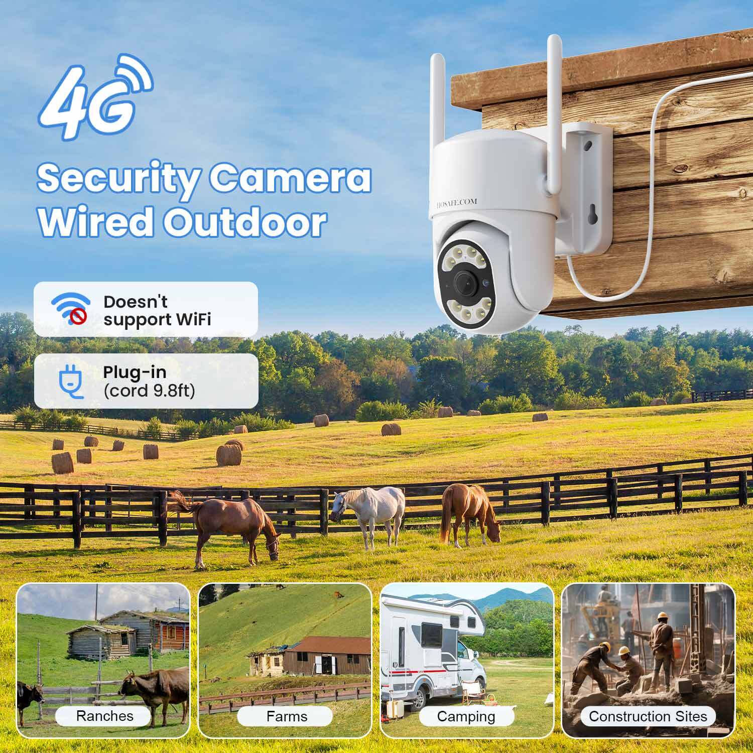 4G LTE Plug-in Security Camera Outdoor, No WiFi Surveillance Camera ...