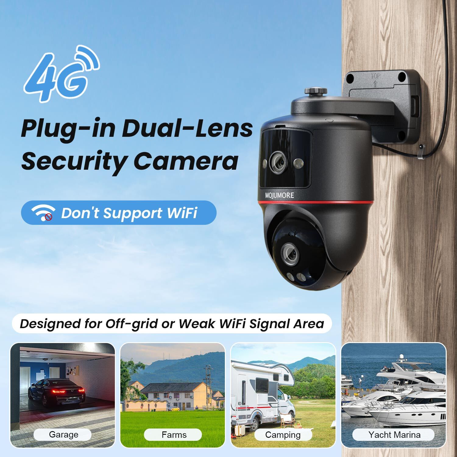 4G LTE Dual-Lens Surveillance Camera, 2K Wired No WiFi CCTV Camera ...