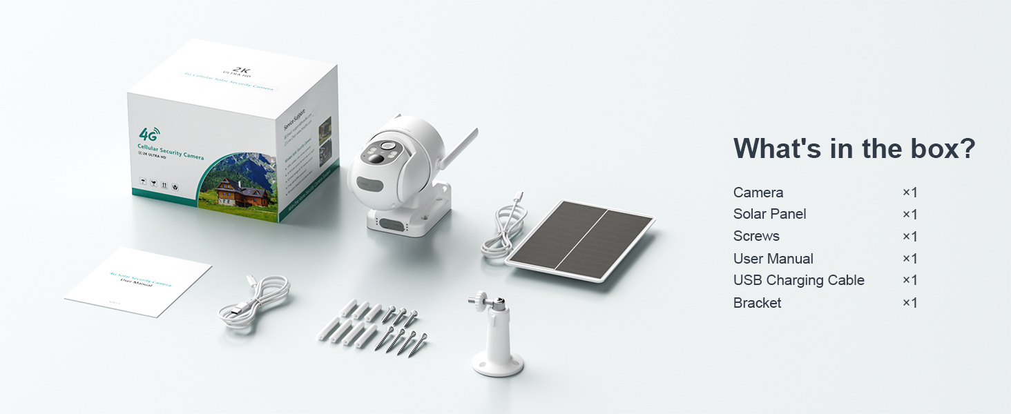 4G LTE Security Camera Outdoor Wireless, Solar-Powered Surveillance Camera, PIR Motion Detection, Instant Alerts, 360° PTZ, 2K HD Color Night Vision, Two-Way Talk, SD&Cloud Storage, App Remote Control, Suitable for Garage/RV/Farm/Ranch