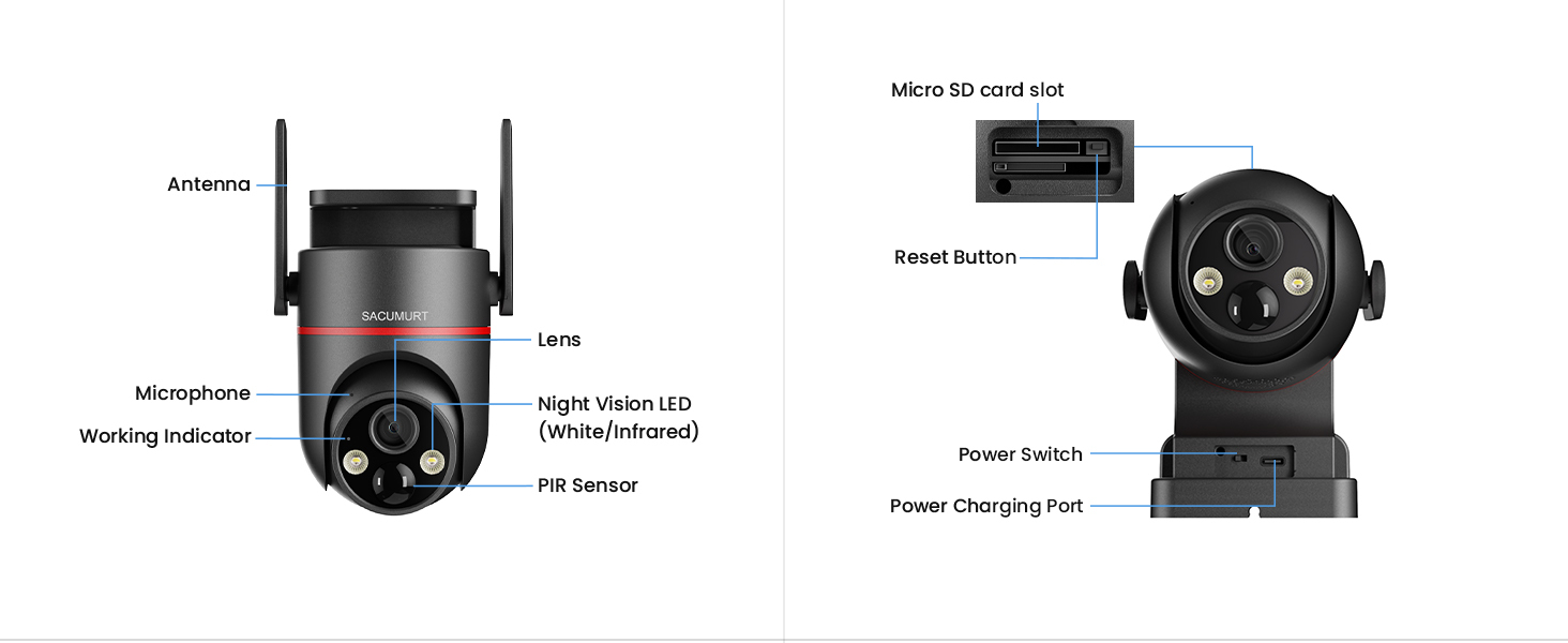 1 PC Solar-Powered Security Camera, 4G LTE Surveillance Camera Outdoor, Wireless Camera Security, PIR Motion Detection, 2K Color Night Vision, 360° PTZ, 2-Way Audio, SD&Cloud Storage, App Remote Access