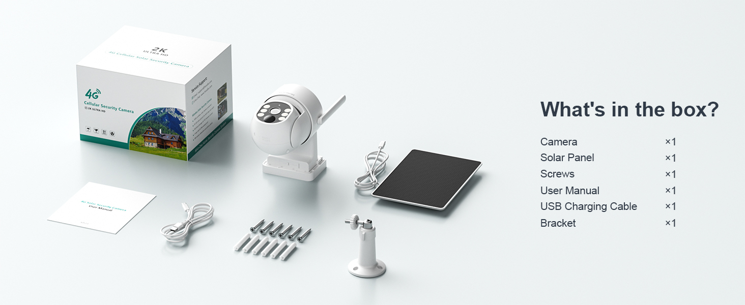 1 PC 4G LTE Security Camera Outdoor Wireless, Solar-Powered Surveillance Camera, PIR Motion Detection, Instant Alerts, 360° PTZ, 2K HD Color Night Vision, Two-Way Talk, SD&Cloud Storage, App Remote Control, Suitable for Garage/RV/Farm/Ranch