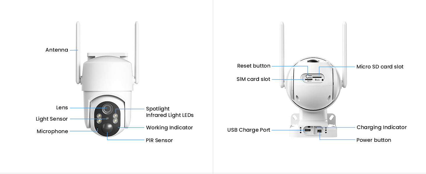 4G LTE Security Camera Outdoor Wireless, Solar-Powered Surveillance Camera, PIR Motion Detection, Instant Alerts, 360° PTZ, 2K HD Color Night Vision, Two-Way Talk, SD&Cloud Storage, App Remote Control, Suitable for Garage/RV/Farm/Ranch