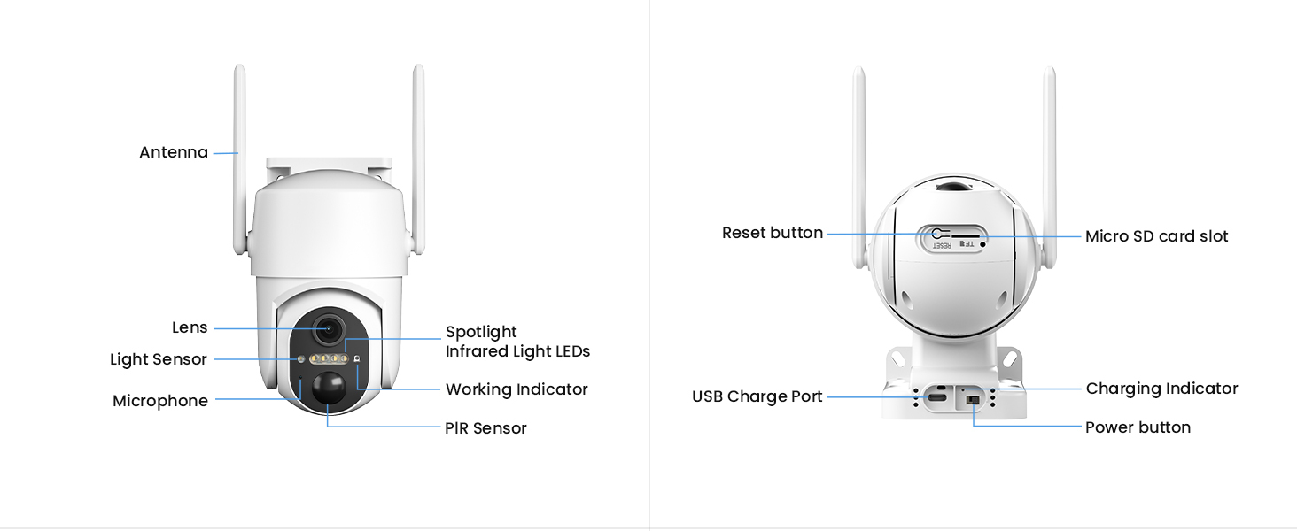 2 Pcs Outdoor Security Camera Wireless, 360° PTZ Remote WiFi Cameras for Home Security, 2K Solar Security Camera with Spotlight Color Night Vision, PIR Sensor, 2-Way Audio, 2 Pack