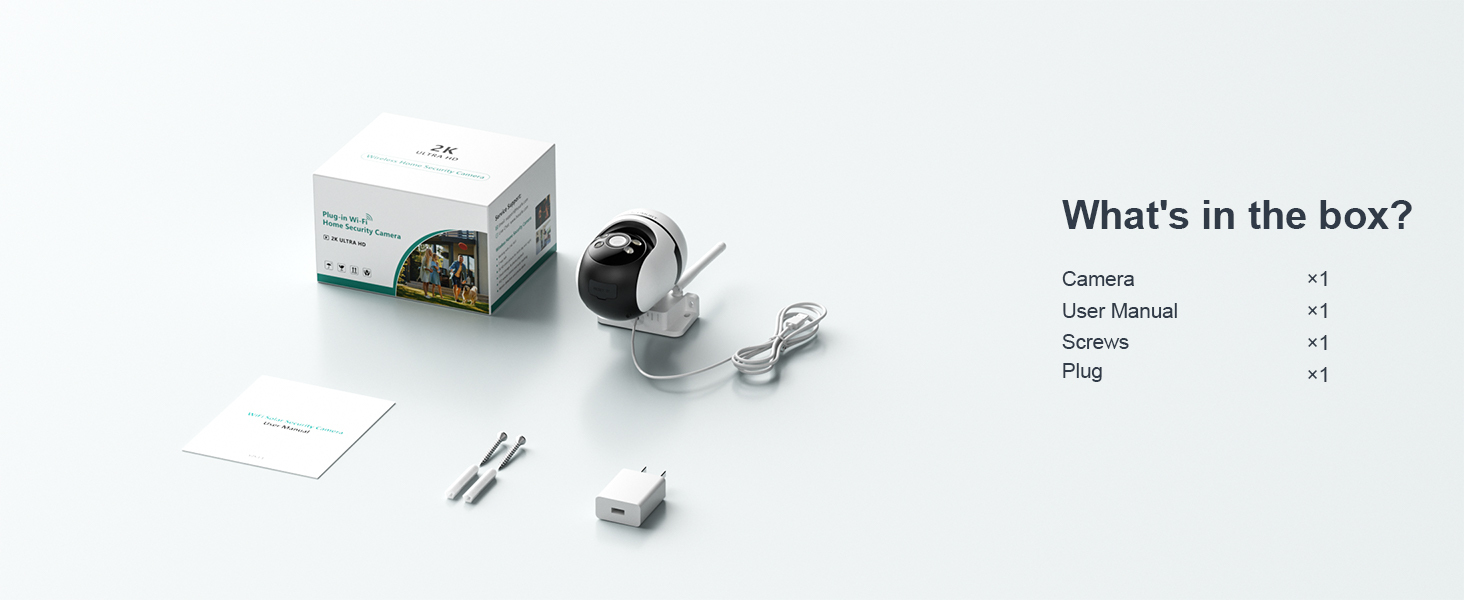 1 PC WiFi Camera Outdoor, Plug-in Security Camera, Smart Home Surveillance Camera, Motion Detection, 24/7 Recording, 2K HD Color Night Vision, 360° Pan Tilt, Two-Way Audio, Cloud Storage, App Remote Access