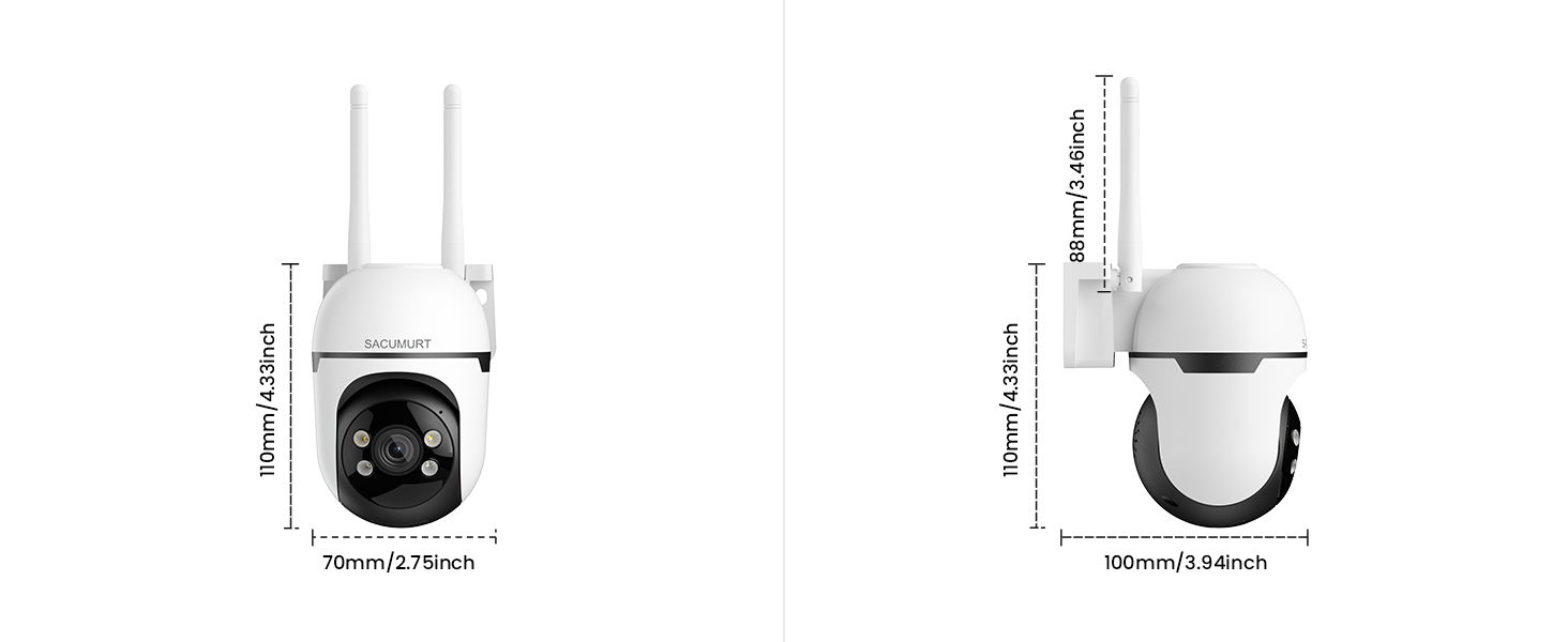 2 Pcs WiFi Security Camera Outdoor, 2K HD Smart Home Safety Camera, Plug-in Surveillance Camera, 24/7 Recording, Motion Detection, Color Night Vision, 360° View, Two-Way Audio, Cloud Storage, Ideal for Garage, Backyard & Entrance