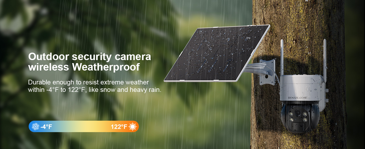 2K HD Solar WiFi Camera, Outdoor Camera Wireless, Security Camera with Motion Detection, Instant Alert, Color Night Vision, Two-Way Audio,  360° PTZ, SD Card/Cloud Storage, App Remote Control