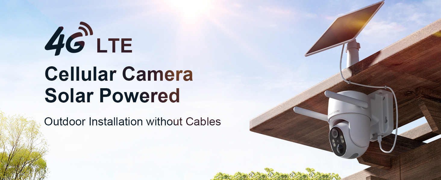 4G LTE Cellular Security Cameras Wireless Outdoor, No WiFi Security Camera, Solar Camera Outdoor Wireless, Human Detection, 360 PTZ, 2K HD Color Night Vision, 2-Way Talk, IP66 (Global Version)