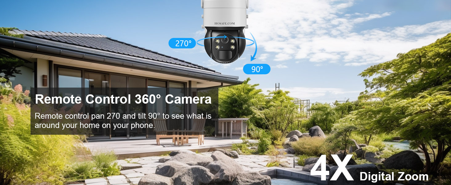 2 Pcs WiFi Security Camera, Wireless Solar Camera Outdoor, Surveillance Camera for Home Security, PIR Motion Detection, Two-Way Audio, Color Night Vision, 360° PTZ Remote Control, SD Card/Cloud Storage, Works with Phone