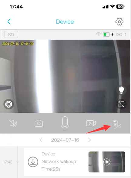 App Cloud TF icon used to switch from cloud playback to SD card video playback